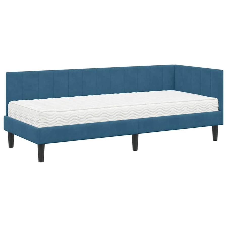 Hoekbedframe met Matras met hoofdeinde 2 pcs Blauw Fluweel