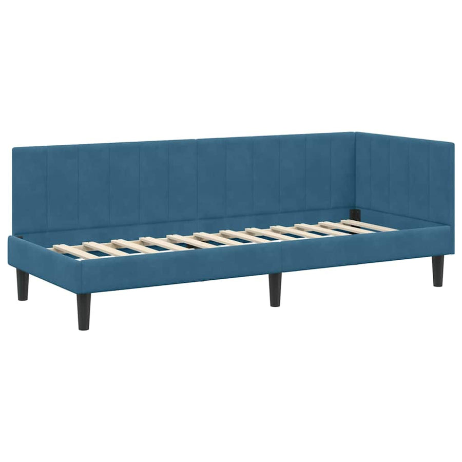 Hoekbedframe met Matras met hoofdeinde 2 pcs Blauw Fluweel