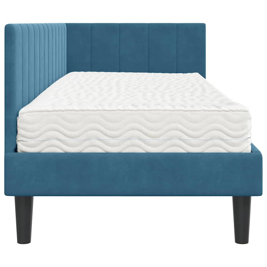 Hoekbedframe met Matras met hoofdeinde 2 pcs Blauw Fluweel
