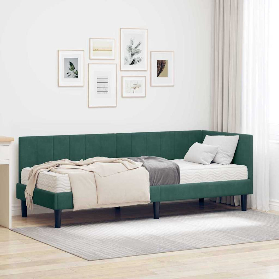 Hoekbedframe met Matras met hoofdeinde 2 pcs Groen Fluweel