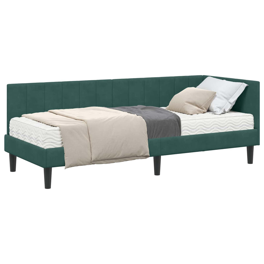 Hoekbedframe met Matras met hoofdeinde 2 pcs Groen Fluweel