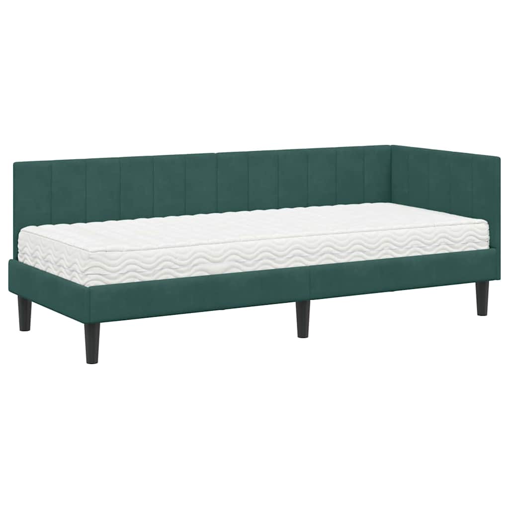 Hoekbedframe met Matras met hoofdeinde 2 pcs Groen Fluweel