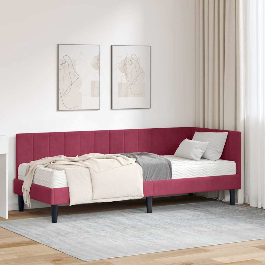 Hoekbedframe met Matras met hoofdeinde 2 pcs Groen Fluweel
