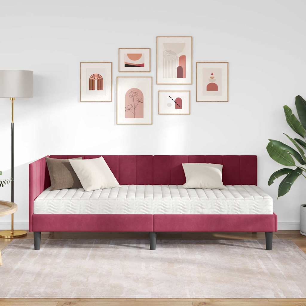 Hoekbedframe met Matras met hoofdeinde 2 pcs Groen Fluweel