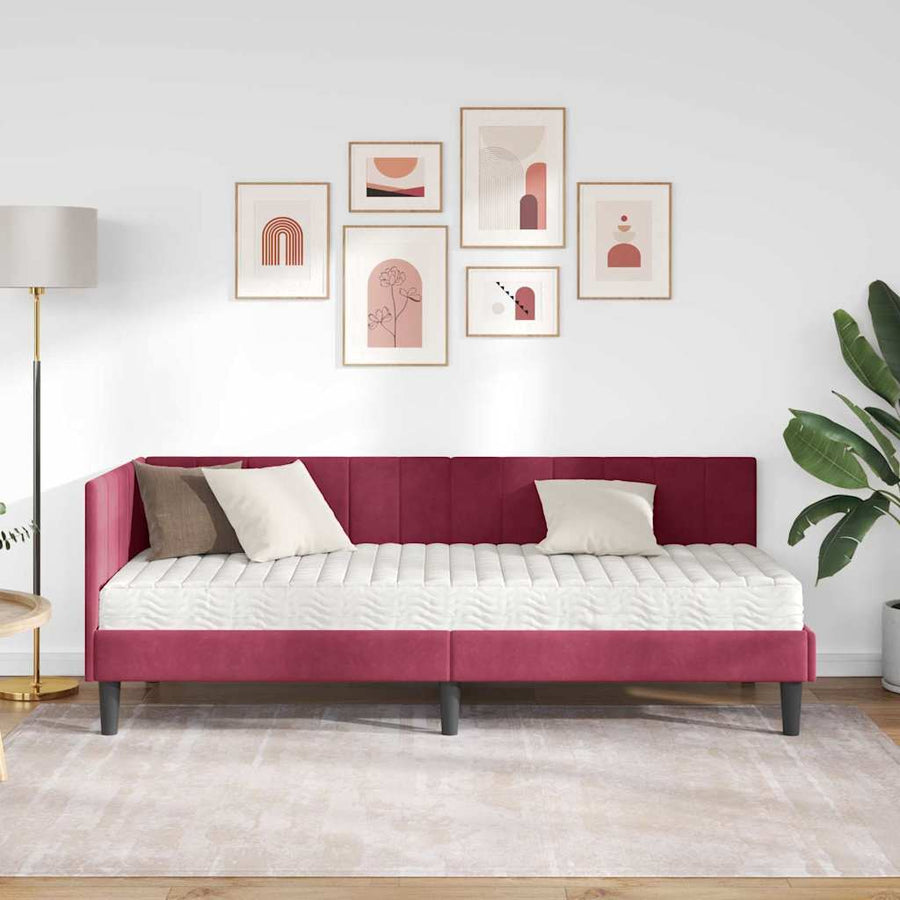 Hoekbedframe met Matras met hoofdeinde 2 pcs Groen Fluweel