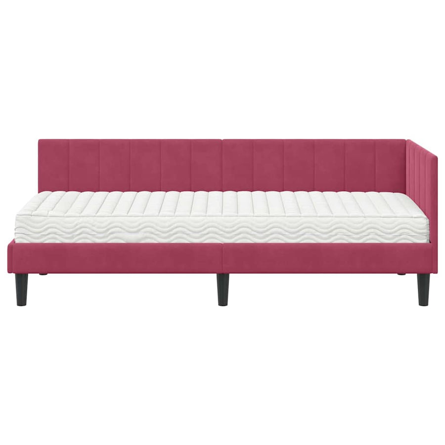 Hoekbedframe met Matras met hoofdeinde 2 pcs Groen Fluweel