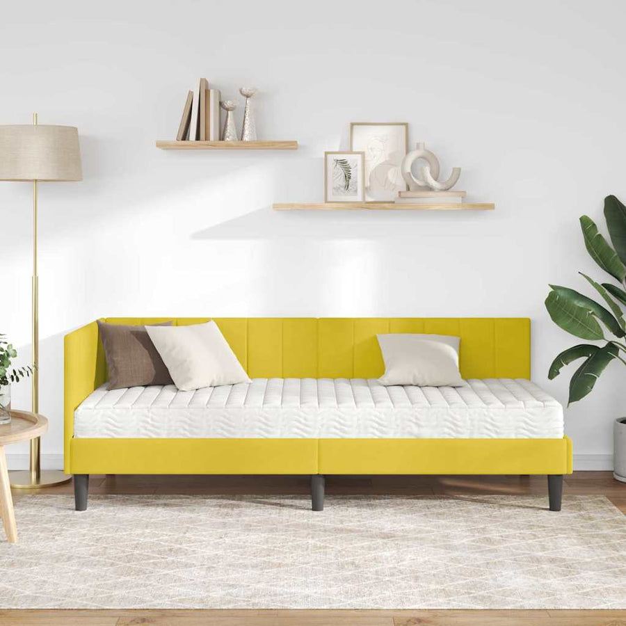 Hoekbedframe met Matras met hoofdeinde 2 pcs Geel Fluweel