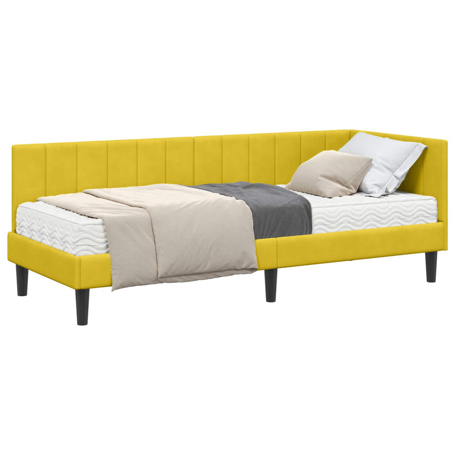 Hoekbedframe met Matras met hoofdeinde 2 pcs Geel Fluweel