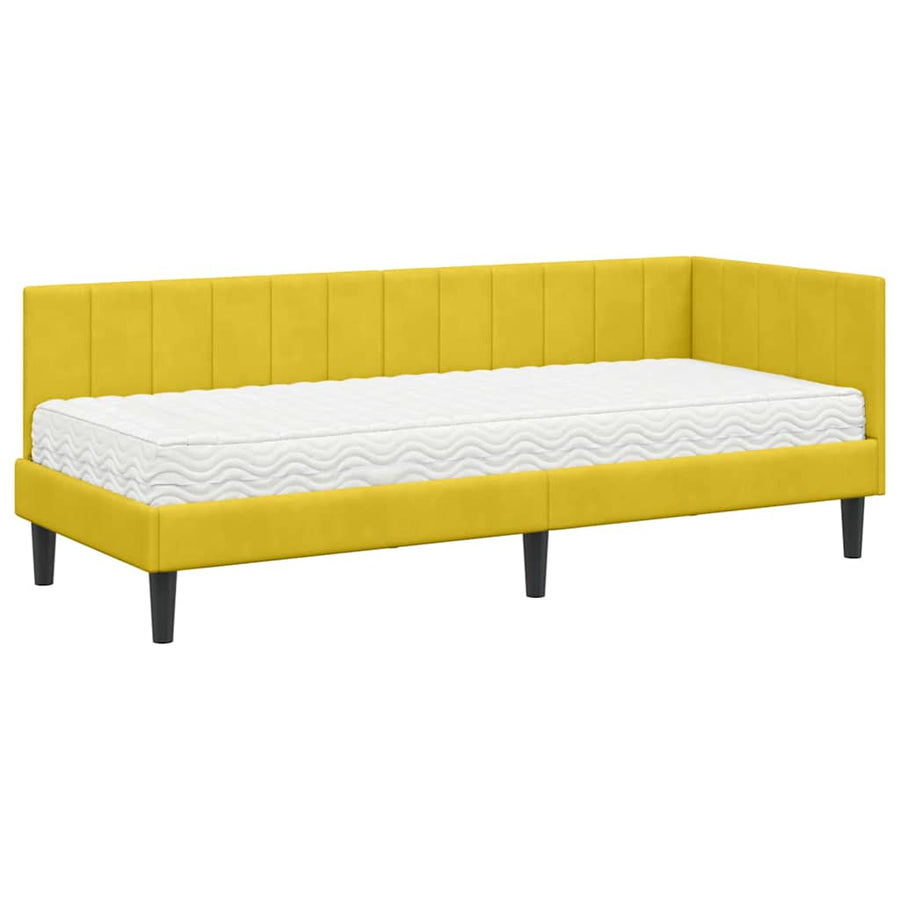 Hoekbedframe met Matras met hoofdeinde 2 pcs Geel Fluweel