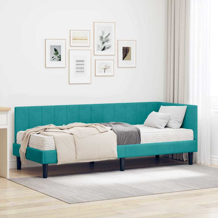 Hoekbedframe met Matras met hoofdeinde 2 pcs Turquoise Fluweel