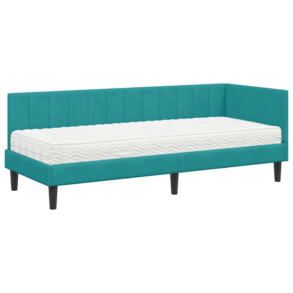 Hoekbedframe met Matras met hoofdeinde 2 pcs Turquoise Fluweel