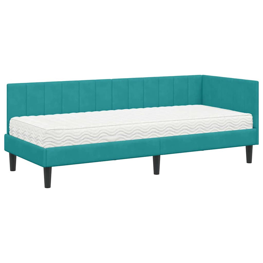 Hoekbedframe met Matras met hoofdeinde 2 pcs Turquoise Fluweel