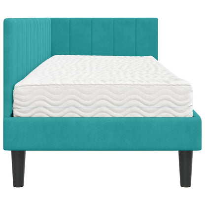 Hoekbedframe met Matras met hoofdeinde 2 pcs Turquoise Fluweel