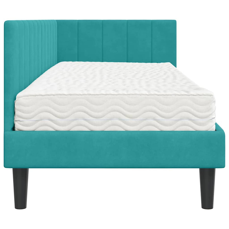 Hoekbedframe met Matras met hoofdeinde 2 pcs Turquoise Fluweel