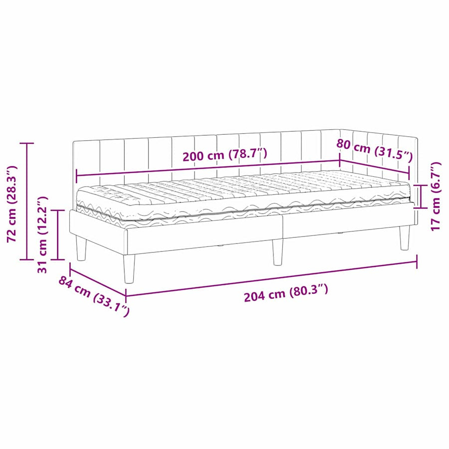 Hoekbedframe met Matras met hoofdeinde 2 pcs Turquoise Fluweel