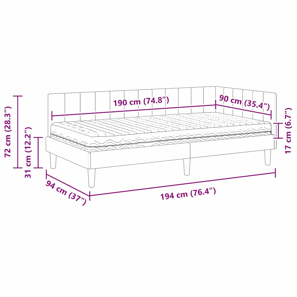 Hoekbedframe met Matras met hoofdeinde 2 pcs Grijs Fluweel