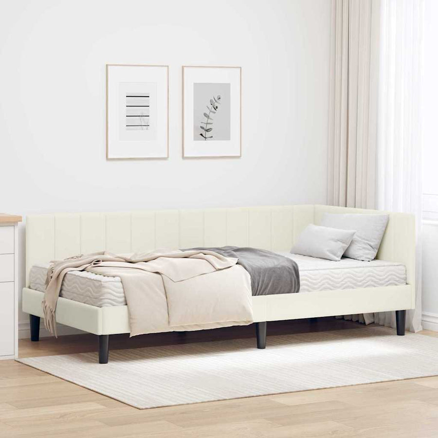 Hoekbedframe met Matras met hoofdeinde 2 pcs Crème Fluweel