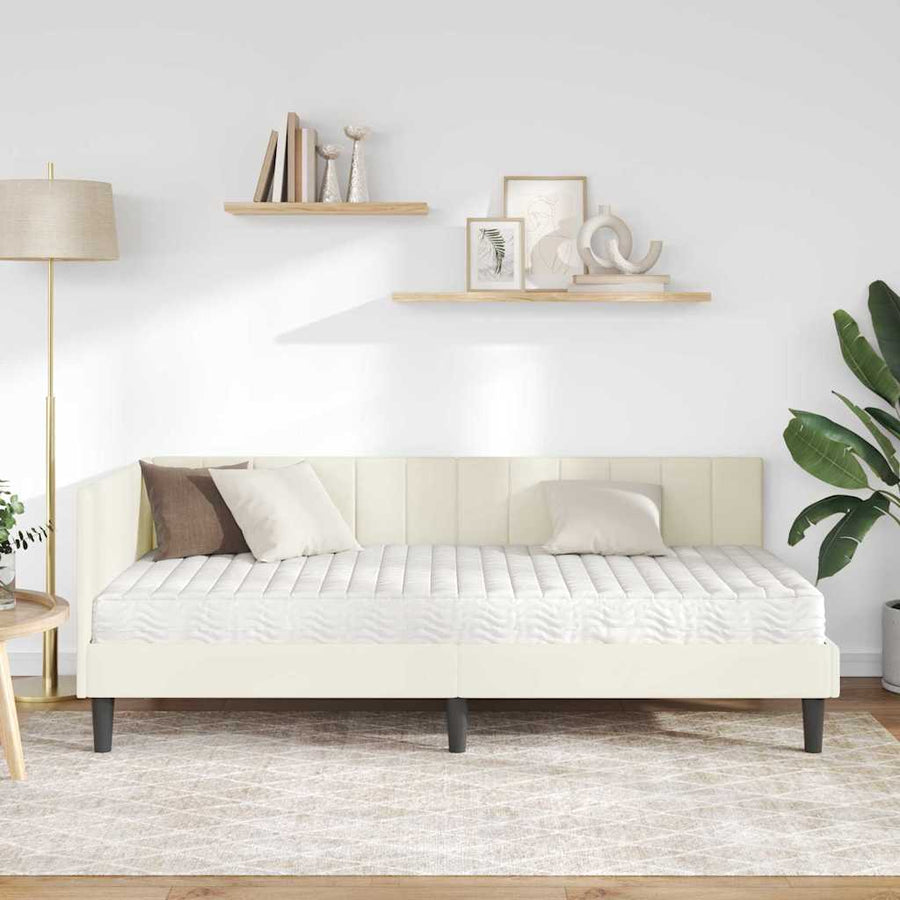 Hoekbedframe met Matras met hoofdeinde 2 pcs Crème Fluweel