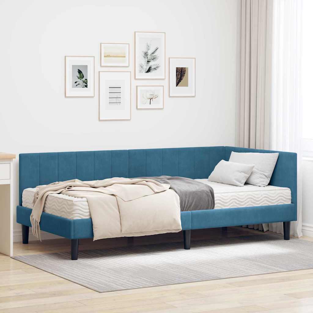 Hoekbedframe met Matras met matras 2 pcs Blauw Fluweel