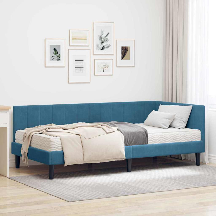 Hoekbedframe met Matras met matras 2 pcs Blauw Fluweel