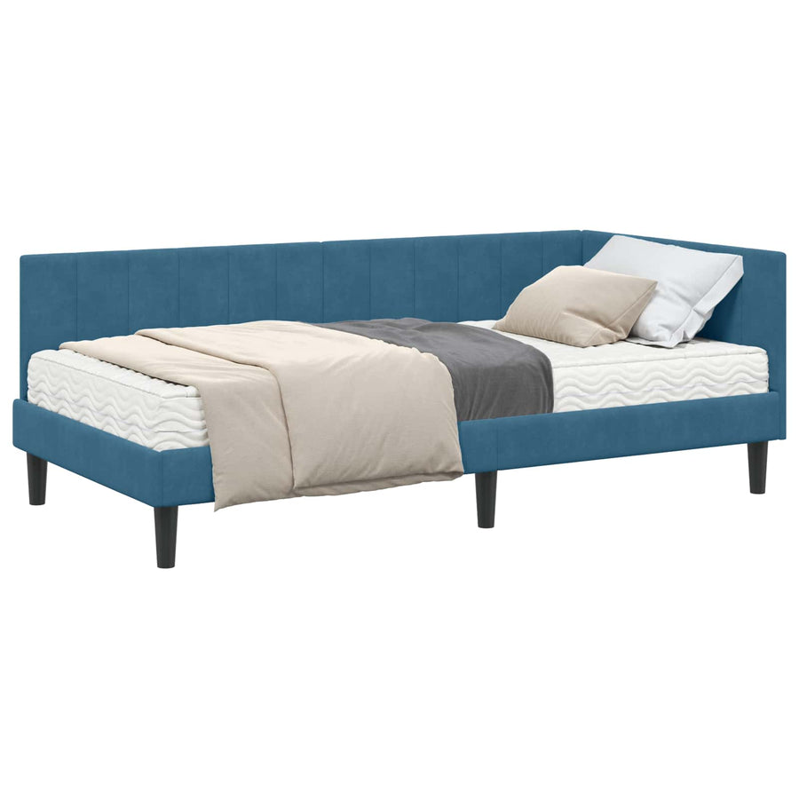 Hoekbedframe met Matras met matras 2 pcs Blauw Fluweel