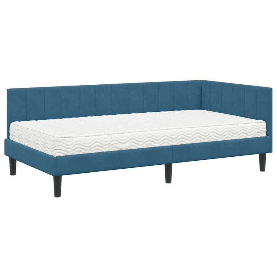 Hoekbedframe met Matras met matras 2 pcs Blauw Fluweel