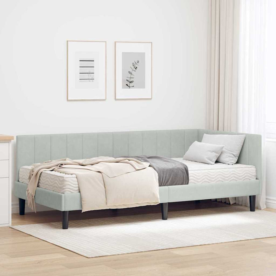Hoekbedframe met Matras met matras 2 pcs Lichtgrijs Fluweel