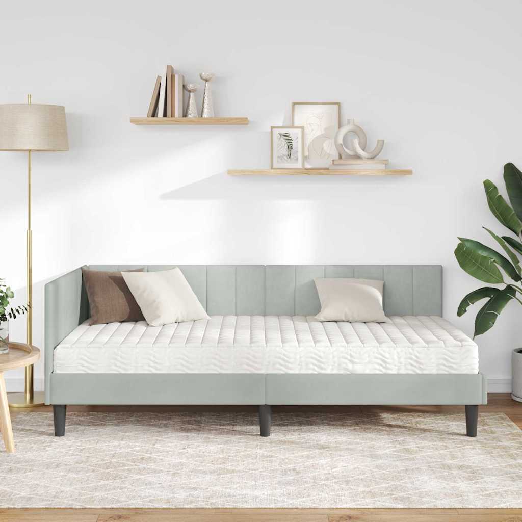 Hoekbedframe met Matras met matras 2 pcs Lichtgrijs Fluweel