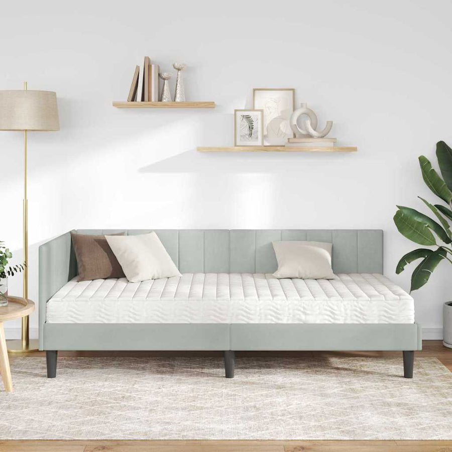 Hoekbedframe met Matras met matras 2 pcs Lichtgrijs Fluweel