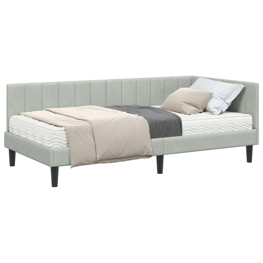 Hoekbedframe met Matras met matras 2 pcs Lichtgrijs Fluweel