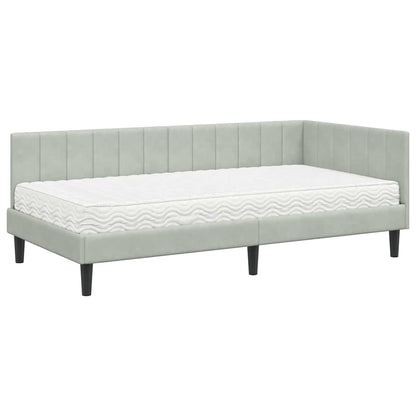 Hoekbedframe met Matras met matras 2 pcs Lichtgrijs Fluweel