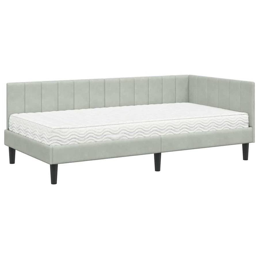 Hoekbedframe met Matras met matras 2 pcs Lichtgrijs Fluweel