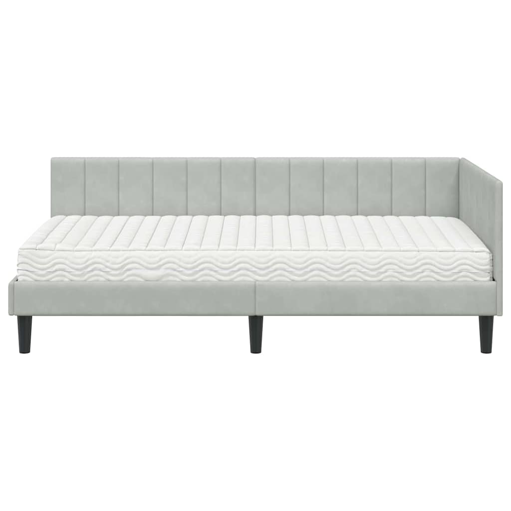 Hoekbedframe met Matras met matras 2 pcs Lichtgrijs Fluweel