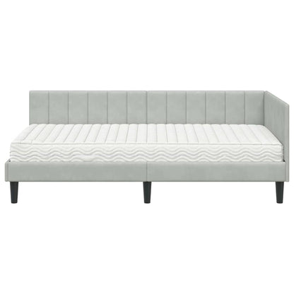 Hoekbedframe met Matras met matras 2 pcs Lichtgrijs Fluweel