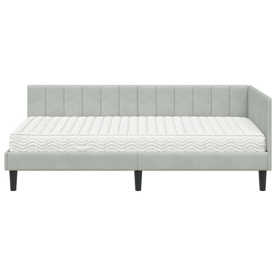 Hoekbedframe met Matras met matras 2 pcs Lichtgrijs Fluweel