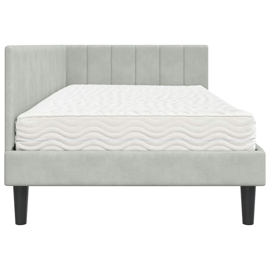 Hoekbedframe met Matras met matras 2 pcs Lichtgrijs Fluweel