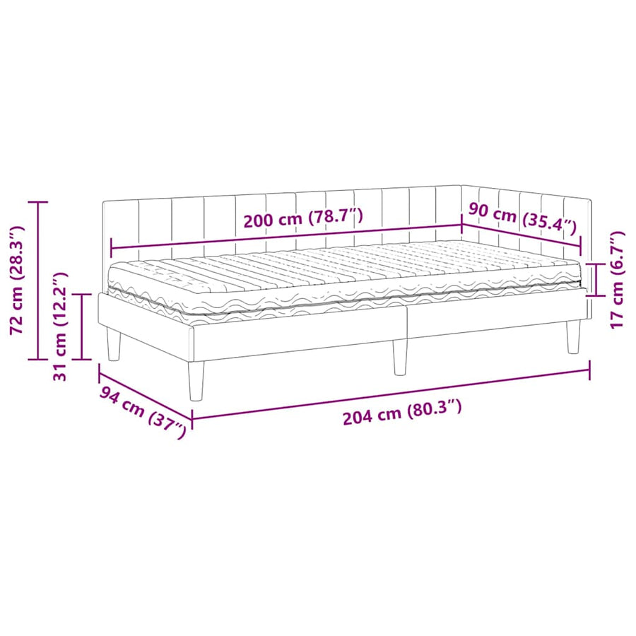 Hoekbedframe met Matras met matras 2 pcs Lichtgrijs Fluweel