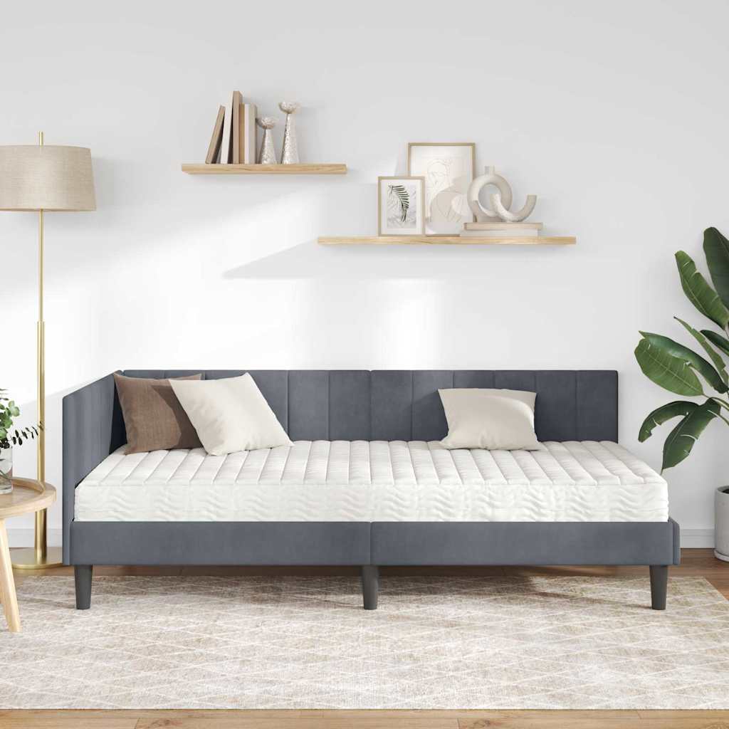 Hoekbedframe met Matras met matras 2 pcs Grijs Fluweel