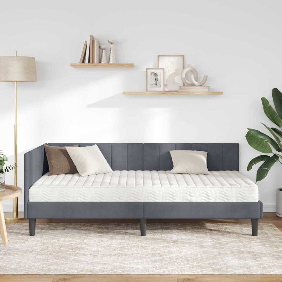 Hoekbedframe met Matras met matras 2 pcs Grijs Fluweel
