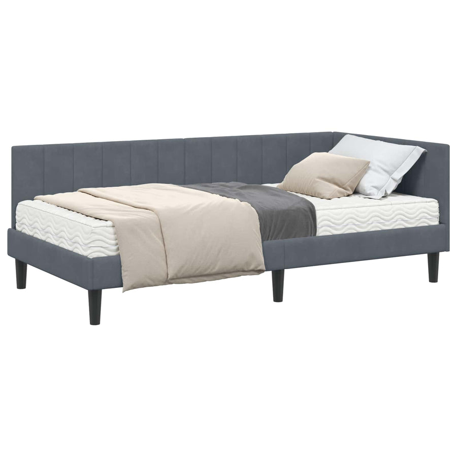 Hoekbedframe met Matras met matras 2 pcs Grijs Fluweel