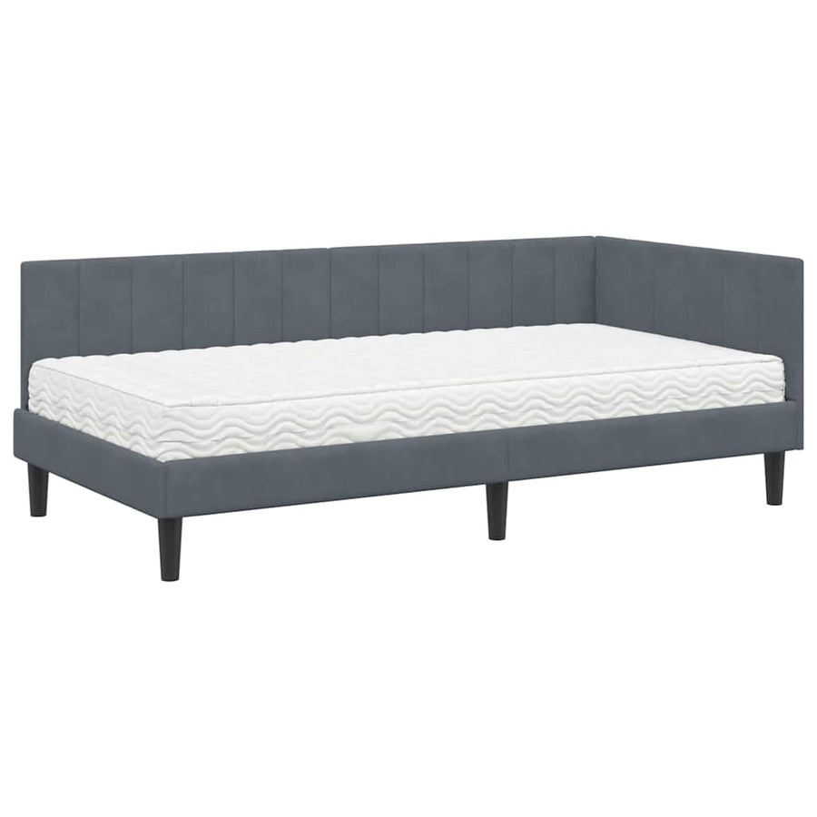 Hoekbedframe met Matras met matras 2 pcs Grijs Fluweel