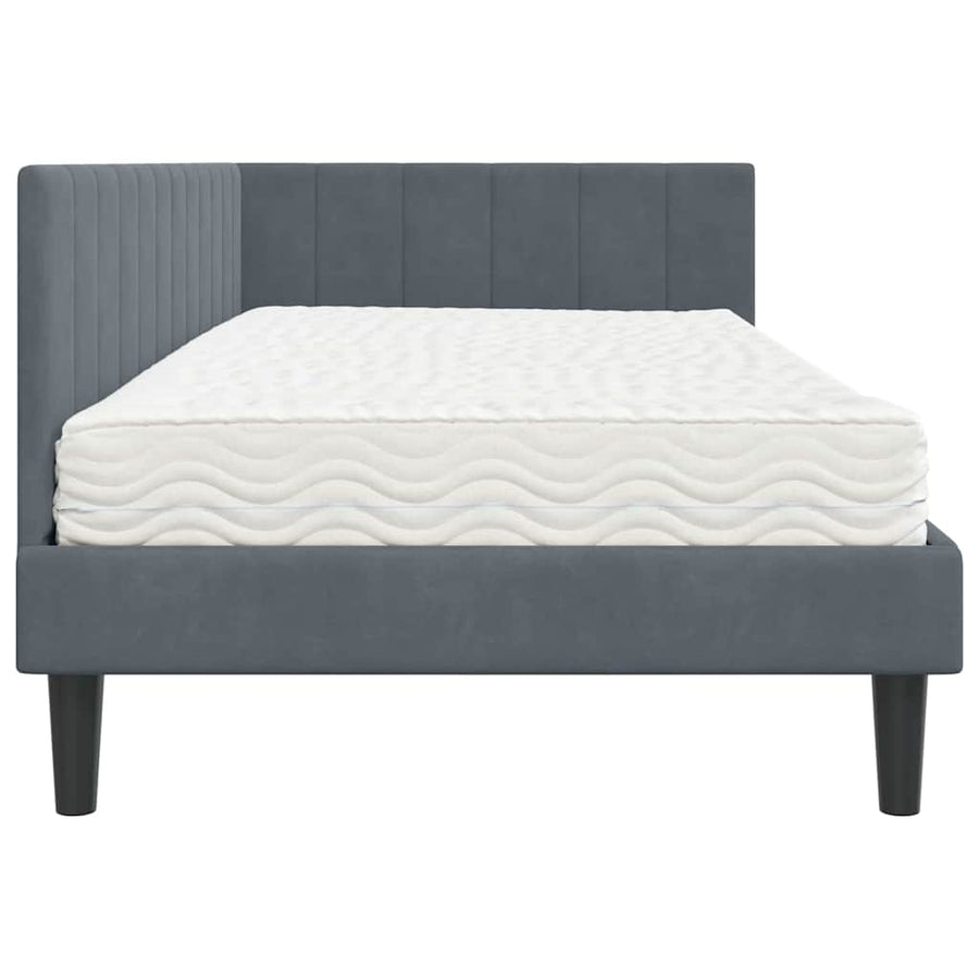 Hoekbedframe met Matras met matras 2 pcs Grijs Fluweel