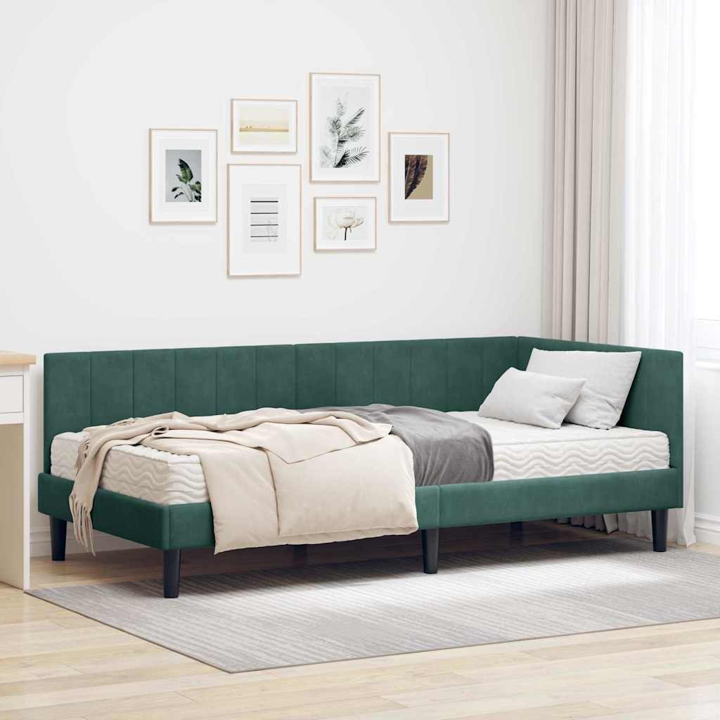 Hoekbedframe met Matras met matras 2 pcs Groen Fluweel