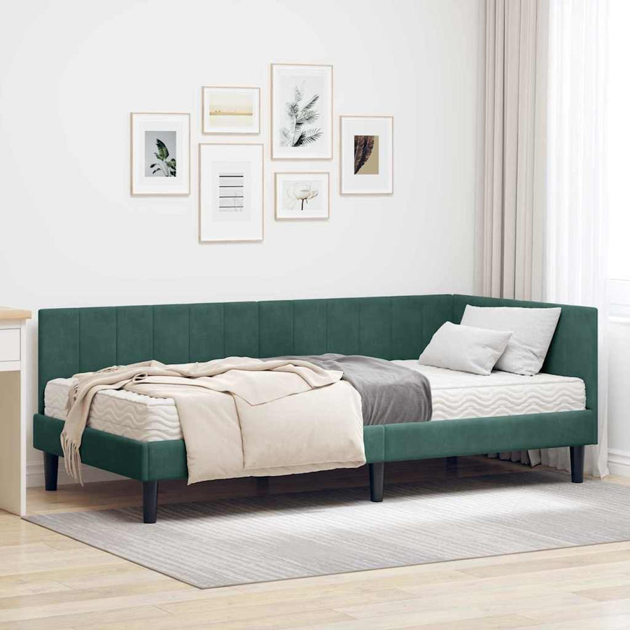 Hoekbedframe met Matras met matras 2 pcs Groen Fluweel