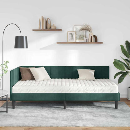Hoekbedframe met Matras met matras 2 pcs Groen Fluweel