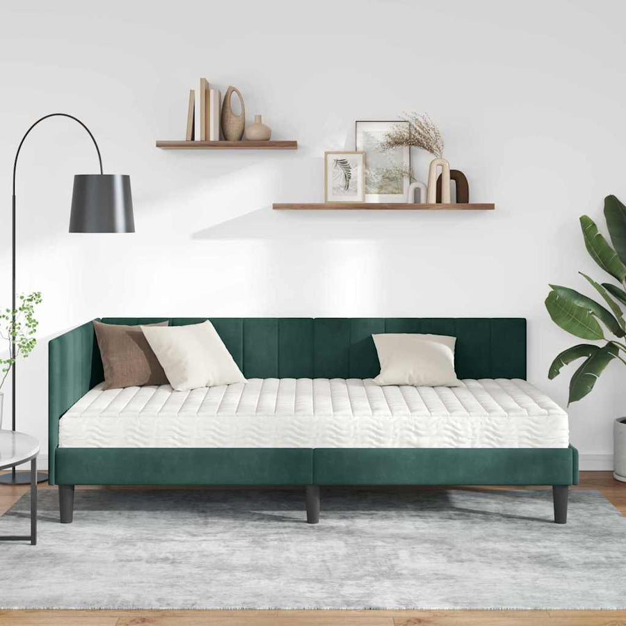 Hoekbedframe met Matras met matras 2 pcs Groen Fluweel