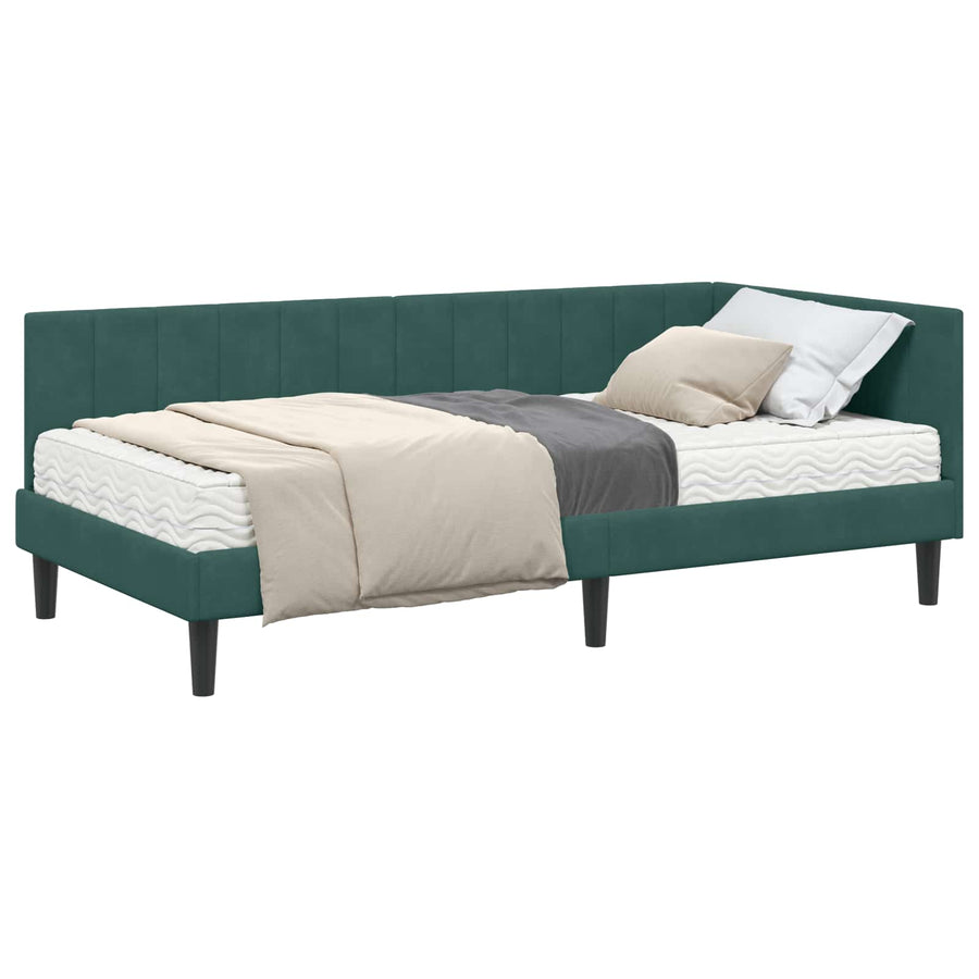 Hoekbedframe met Matras met matras 2 pcs Groen Fluweel