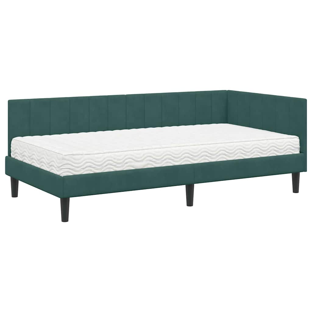 Hoekbedframe met Matras met matras 2 pcs Groen Fluweel