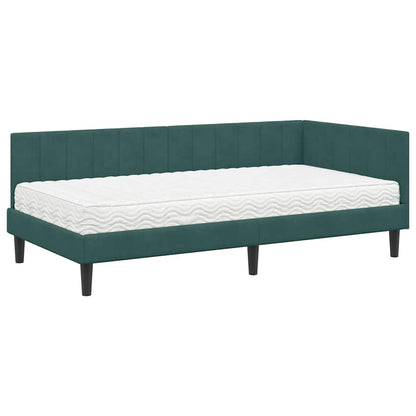 Hoekbedframe met Matras met matras 2 pcs Groen Fluweel