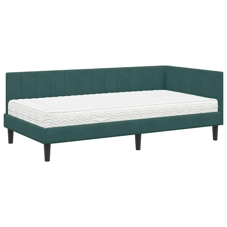 Hoekbedframe met Matras met matras 2 pcs Groen Fluweel